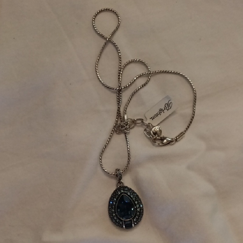 Brighton Elegant Silver Necklace with Swarski Crystals  Blue Pendant